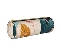 ANABPRMA The Old Hollywood Trousse cylindrique en cuir avec fermeture éclair pour fournitures scolaires et de bureau, Feuilles Boho, Taille unique, Pochette à monnaie