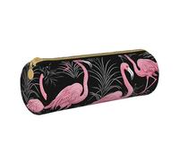 ANABPRMA The Old Hollywood Trousse cylindrique en cuir avec fermeture éclair pour fournitures scolaires et de bureau, Flamant rose abstrait., Taille unique, Pochette à monnaie