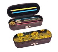 ANABPRMA The Seaside Lighthouse Trousse à crayons rigide en cuir multi-usage avec fermeture éclair pour papeterie, maquillage ou petits accessoires, Fleurs jaunes d'été, Taille unique, Trousse de