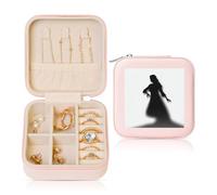 ANABPRMA The Shadow Of Woman - Boîte à bijoux de voyage carrée pour femme - Petit organisateur de bijoux en cuir avec fermeture éclair et miroir - Étui portable