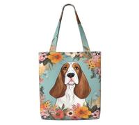 ANABPRMA Tractor Farm Sac fourre-tout en toile pour femme - Sac à bandoulière réutilisable, grand sac à main avec fermeture à bouton, Sweet Basset Hound Florals, Taille unique