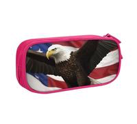 ANABPRMA Trousse à crayons avec drapeau américain Fly Eagle - Grande capacité - Double couche - Avec 2 poches principales zippées - Organiseur multifonction pour l'école, le bureau, les voyages, rose,