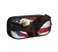 ANABPRMA Trousse à crayons avec drapeau américain Fly Eagle - Grande capacité - Double couche - Avec 2 poches principales zippées - Organiseur multifonction pour l'école, le bureau, les voyages, Noir