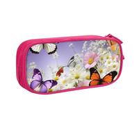 ANABPRMA Trousse à crayons avec papillons et fleurs, grande capacité, double couche, avec 2 poches principales zippées, organiseur multifonction pour l'école, le bureau, les voyages, rose, Taille