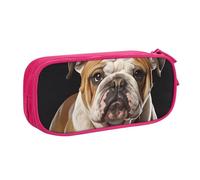 ANABPRMA Trousse à crayons Bulldog anglais, grande capacité, double couche, avec 2 poches principales zippées, organiseur multifonction pour l'école, le bureau, les voyages, rose, Taille unique,