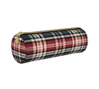 ANABPRMA Trousse à crayons cylindrique en cuir avec fermeture éclair et feuilles de palmier tropicales d'été hawaïennes pour l'école et le bureau, Vieux carreaux, Taille unique, Pochette à monnaie