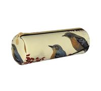 ANABPRMA Trousse à crayons cylindrique en cuir avec fermeture éclair et feuilles de palmier tropicales d'été hawaïennes pour l'école et le bureau, Oiseaux chanteurs, Taille unique, Pochette à monnaie