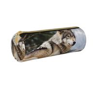 ANABPRMA Trousse à crayons cylindrique en cuir avec fermeture éclair et feuilles de palmier tropicales d'été hawaïennes pour l'école et le bureau, Snow Mountain Wild Wolf, Taille unique, Pochette à
