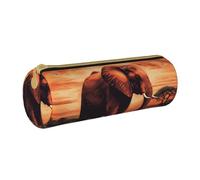 ANABPRMA Trousse à crayons cylindrique en cuir avec fermeture éclair et feuilles de palmier tropicales d'été hawaïennes pour l'école et le bureau, Sunset Elephant, Taille unique, Pochette à monnaie