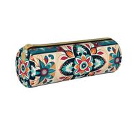 ANABPRMA Trousse à crayons cylindrique en cuir avec fermeture éclair et feuilles de palmier tropicales d'été hawaïennes pour l'école et le bureau, Motif à carreaux arabes indiens, Taille unique