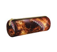 ANABPRMA Trousse à crayons cylindrique en cuir avec fermeture éclair Motif hibou sur une branche, Ballon de football américain enflammé, Taille unique, Pochette à monnaie