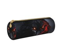 ANABPRMA Trousse à crayons cylindrique en cuir avec fermeture éclair Motif léopard et feuilles de palmier, Grand loup noir aux yeux rouges, Taille unique, Pochette à monnaie