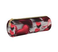 ANABPRMA Trousse à crayons cylindrique en cuir avec fermeture éclair Motif léopard et feuilles de palmier, Cœurs rouges faits main, Taille unique, Pochette à monnaie