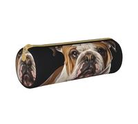 ANABPRMA Trousse à crayons cylindrique en cuir avec fermeture éclair Motif léopard et feuilles de palmier, Bulldog anglais, Taille unique, Pochette à monnaie
