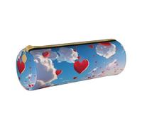 ANABPRMA Trousse à crayons cylindrique en cuir avec fermeture éclair Motif léopard et feuilles de palmier, Cœurs dans le, Taille unique, Pochette à monnaie