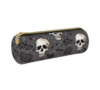 ANABPRMA Trousse à crayons cylindrique en cuir avec fermeture éclair Motif licornes, Crâne et éclair, Taille unique, Pochette à monnaie