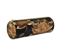 ANABPRMA Trousse à crayons cylindrique en cuir avec fermeture éclair Motif licornes, Fleurs de lotus dorées, Taille unique, Pochette à monnaie