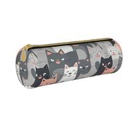 ANABPRMA Trousse à crayons cylindrique en cuir avec fermeture éclair Motif licornes, Joli motif amusant de chats gris, Taille unique, Pochette à monnaie