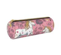 ANABPRMA Trousse à crayons cylindrique en cuir avec fermeture éclair Motif licornes, Licornes roses., Taille unique, Pochette à monnaie