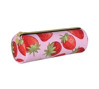 ANABPRMA Trousse à crayons cylindrique en cuir avec fermeture éclair Motif licornes, Motif fraise., Taille unique, Pochette à monnaie