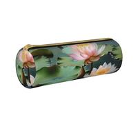 ANABPRMA Trousse à crayons cylindrique en cuir avec fermeture éclair Motif licornes, Peinture Fleur de Lotus, Taille unique, Pochette à monnaie