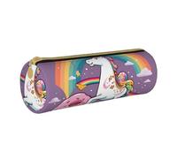 ANABPRMA Trousse à crayons cylindrique en cuir avec fermeture éclair Motif licornes, Unicorns Donut Rainbow, Taille unique, Pochette à monnaie