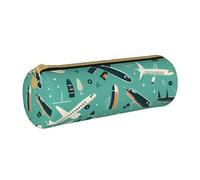 ANABPRMA Trousse à crayons cylindrique en cuir avec fermeture éclair Motif symboles de l'Angleterre, Avion., Taille unique, Pochette à monnaie