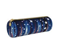 ANABPRMA Trousse à crayons cylindrique en cuir avec fermeture éclair Motif symboles de l'Angleterre, Drapeau américain étoiles rayures, Taille unique, Pochette à monnaie