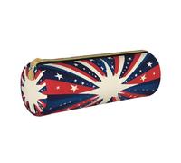 ANABPRMA Trousse à crayons cylindrique en cuir avec fermeture éclair Motif symboles de l'Angleterre, Drapeau américain étoiles rayures 2, Taille unique, Pochette à monnaie