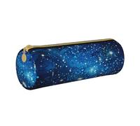 ANABPRMA Trousse à crayons cylindrique en cuir avec fermeture éclair Motif symboles de l'Angleterre, Étoiles bleues brillantes., Taille unique, Pochette à monnaie