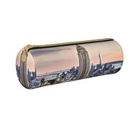 ANABPRMA Trousse à crayons cylindrique en cuir avec fermeture éclair pour fournitures scolaires et de bureau, Empire State Building, Taille unique, Pochette à monnaie
