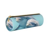 ANABPRMA Trousse à crayons cylindrique en cuir avec motif colibris et fleurs brodées pour fournitures scolaires et de bureau avec fermeture éclair, Winter the Dauphin, Taille unique, Pochette à