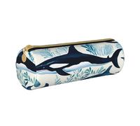 ANABPRMA Trousse à crayons cylindrique en cuir avec motif colibris et fleurs brodées pour fournitures scolaires et de bureau avec fermeture éclair, Baleine tueuse., Taille unique, Pochette à monnaie