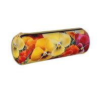 ANABPRMA Trousse à crayons cylindrique en cuir de paon pour fournitures scolaires et de bureau avec fermeture éclair, Pansy Perfection., Taille unique, Pochette à monnaie
