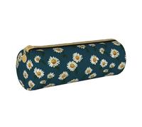 ANABPRMA Trousse à crayons cylindrique en cuir transparent flocon de neige pour fournitures scolaires et de bureau avec fermeture éclair, Petite marguerite, Taille unique, Pochette à monnaie