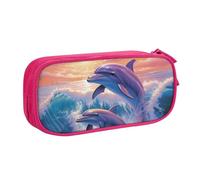 ANABPRMA Trousse à crayons Dolphins Art, grande capacité, double couche, avec 2 poches principales zippées, organiseur multifonction pour l'école, le bureau, les voyages, rose, Taille unique, Trousse