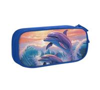 ANABPRMA Trousse à crayons Dolphins Art, grande capacité, double couche, avec 2 poches principales zippées, organiseur multifonction pour l'école, le bureau, les voyages, bleu, Taille unique, Trousse