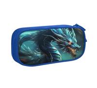 ANABPRMA Trousse à crayons Dragon, grande capacité, double couche, avec 2 poches principales zippées, organiseur multifonction pour l'école, le bureau, les voyages, bleu, Taille unique, Trousse de