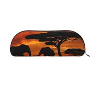 ANABPRMA Trousse à crayons en cuir avec motif de fleurs, pochette de rangement demi-cercle pour maquillage, stylos et essentiels, Savane africaine au coucher du soleil, Taille unique, Cartable