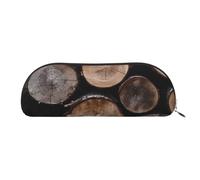 ANABPRMA Trousse à crayons en cuir avec motif drapeau américain - Demi-cercle - Pour maquillage, stylos et essentiels, Bûches de bois marron et noir, Taille unique, Cartable