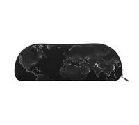 ANABPRMA Trousse à crayons en cuir avec motif drapeau américain - Demi-cercle - Pour maquillage, stylos et essentiels, Carte du monde noire., Taille unique, Cartable