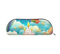 ANABPRMA Trousse à crayons en cuir avec motif perroquets colorés sur un arbre, pochette de rangement demi-cercle en cuir - pour maquillage, stylos et essentiels, Anniversaire arc-en-ciel, Taille