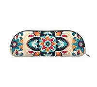 ANABPRMA Trousse à crayons en cuir avec motif perroquets colorés sur un arbre, pochette de rangement demi-cercle en cuir - pour maquillage, stylos et essentiels, Motif à carreaux arabes indiens,