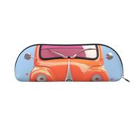 ANABPRMA Trousse à crayons en cuir avec motif perroquets colorés sur un arbre, pochette de rangement demi-cercle en cuir - pour maquillage, stylos et essentiels, Voiture de dessin animé., Taille