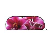 ANABPRMA Trousse à crayons en cuir avec motif perroquets colorés sur un arbre, pochette de rangement demi-cercle en cuir - pour maquillage, stylos et essentiels, Fleurs de lys roses, Taille unique,