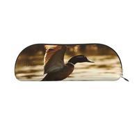 ANABPRMA Trousse à crayons en cuir moderne du milieu du siècle, pochette de rangement demi-cercle en cuir - pour maquillage, stylos et essentiels, Canard voler sur la rivière, Taille unique, Cartable