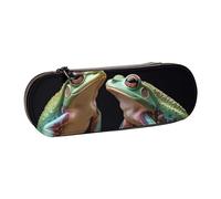 ANABPRMA Trousse à crayons en cuir rigide avec fermeture éclair multi-usage pour papeterie, maquillage ou petits accessoires, Deux grenouilles, Taille unique, Trousse de beauté
