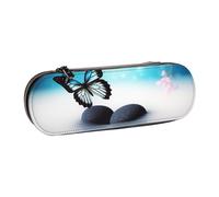 ANABPRMA Trousse à crayons en cuir rigide peinte à la main avec fermeture éclair multi-usage pour papeterie, maquillage ou petits accessoires, Papillon zen, Taille unique, Trousse de beauté