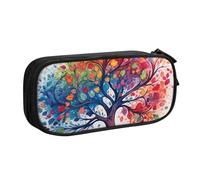 ANABPRMA Trousse à crayons Four Seasons Spring Tree, grande capacité, double couche, avec 2 poches principales zippées, organiseur multifonction pour l'école, le bureau, les voyages, Noir , Taille