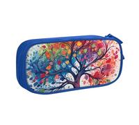 ANABPRMA Trousse à crayons Four Seasons Spring Tree, grande capacité, double couche, avec 2 poches principales zippées, organiseur multifonction pour l'école, le bureau, les voyages, bleu, Taille